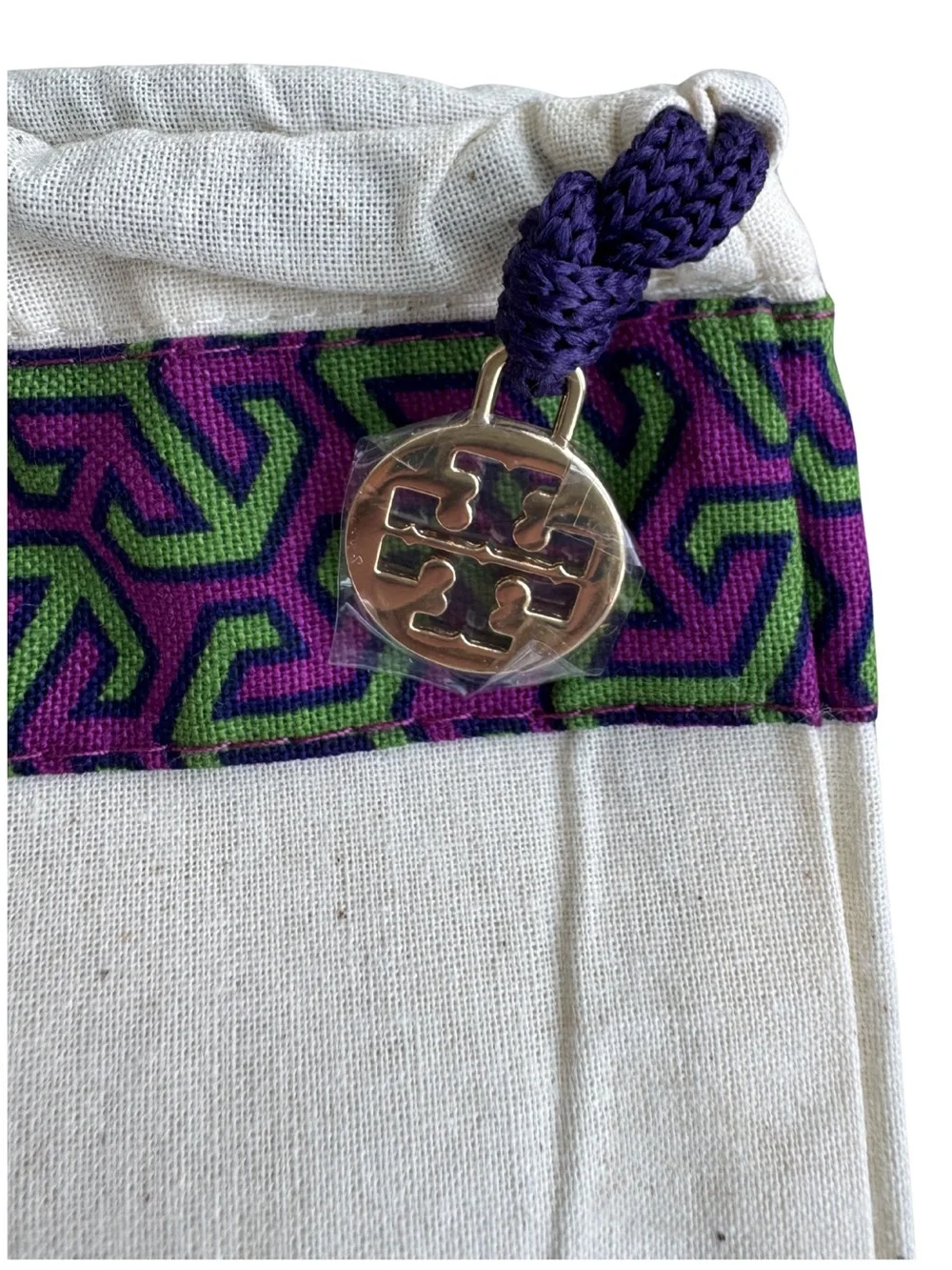 Tory Burch Dust Bag 15” Wide X 14” Tall Gold Logo Hardware Green Purple Trim NEW